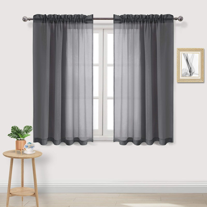 DWCN Dark Gray Sheer Curtains Semi Transparent Voile Rod Pocket Curtains for Bedroom and Living Room, 52 x 54 inches Long, Set of 2 Panels - Image 1